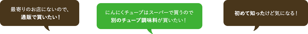 最寄りのお店にないので、通販で買いたい!/にんにくチューブはスーパーで買うので別のチューブ調味料が買いたい!/初めて知ったけど気になる!