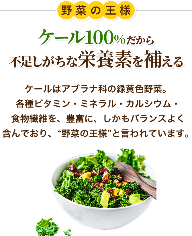 野菜の王様ケール100%だから不足しがちな栄養素を補える