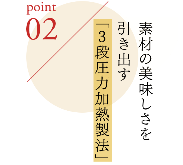 ポイント2 素材の美味しさを引き出す「3段圧力加熱製法」